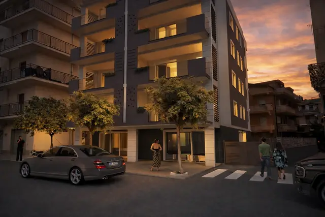 Render serale della palazzina di Via Risorgimento